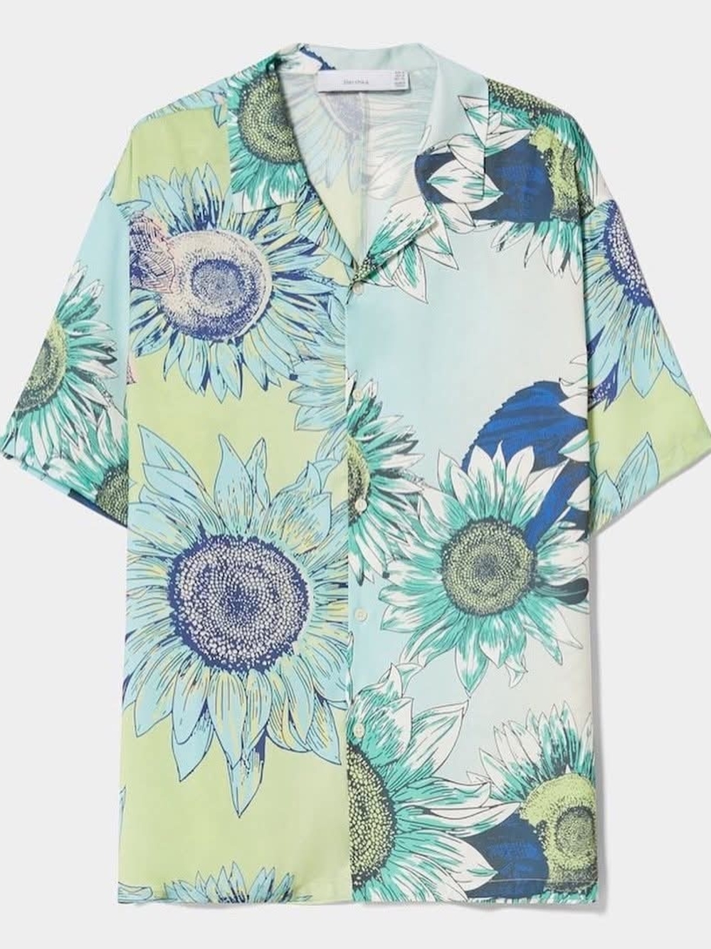 NWT Bershka Men's Floral Sunflower Print Short-Sleeve Shirt Size L